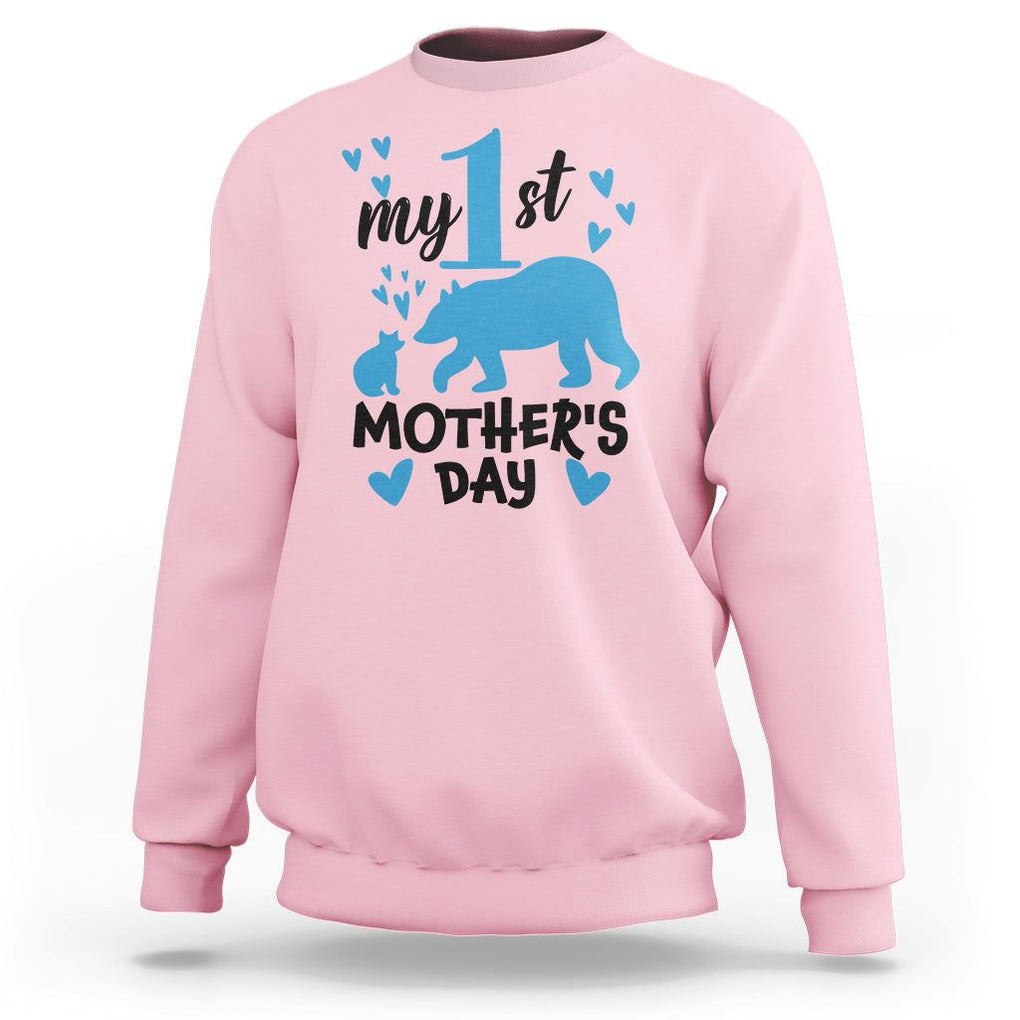 My First Mother's Day Sweatshirt New Mom Mama Bear Blue Baby Boy TS02 Light Pink Printyourwear