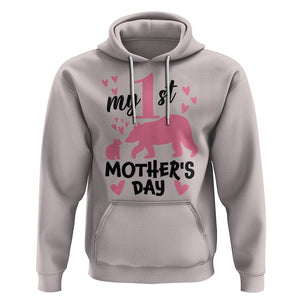 My First Mother's Day Hoodie New Mom Mama Bear Pink Baby Girl TS02 Ice Gray Printyourwear