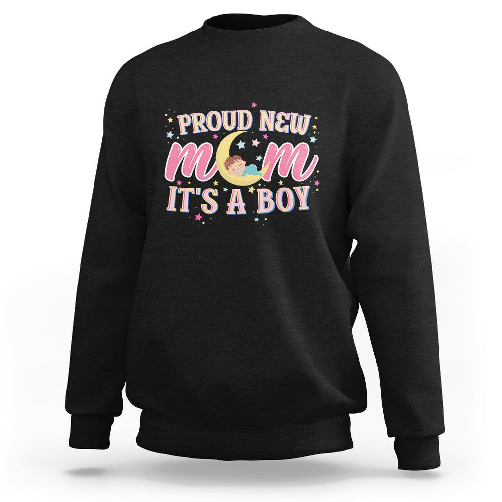 First Mother's Day Sweatshirt Proud New Mom It's A Boy Blue Baby TS02 Black Printyourwear