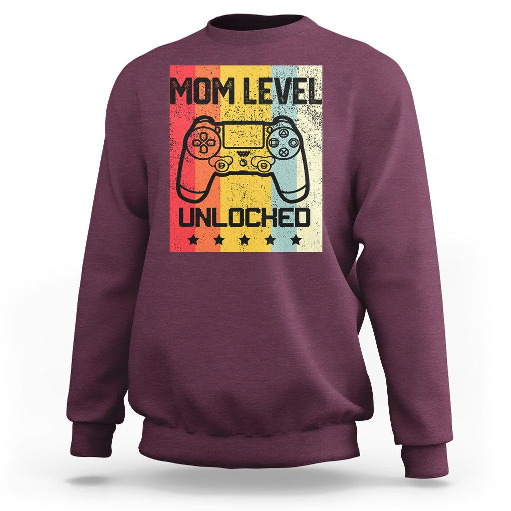 Funny New Mom Sweatshirt Level Unlocked Retro Video Game Controller TS02 Maroon Printyourwear