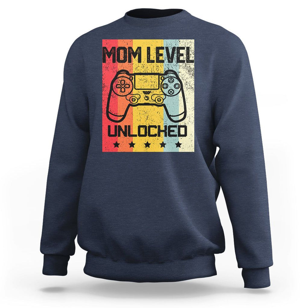 Funny New Mom Sweatshirt Level Unlocked Retro Video Game Controller TS02 Navy Printyourwear
