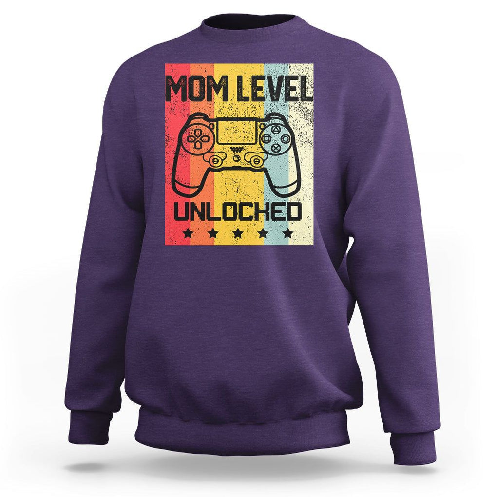 Funny New Mom Sweatshirt Level Unlocked Retro Video Game Controller TS02 Purple Printyourwear