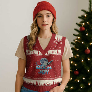 Celestial Moon Joy 2026 V-Neck Knit Sweater Vest Rocket Launch '26 Lunar Mission Celebration TS02 Red Beige Print Your Wear