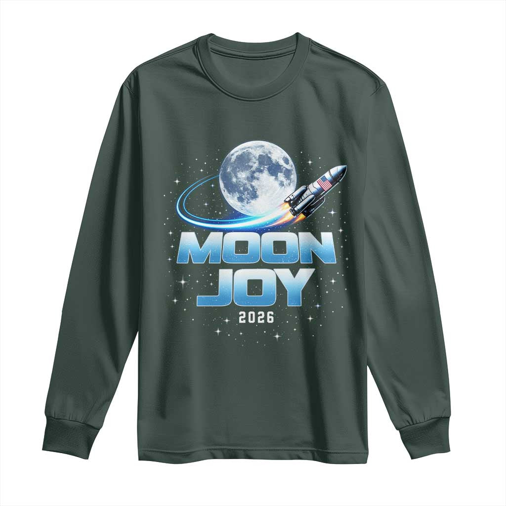 Celestial Moon Joy 2026 Long Sleeve Shirt Rocket Launch '26 Lunar Mission Celebration TS02 Dark Forest Green Print Your Wear