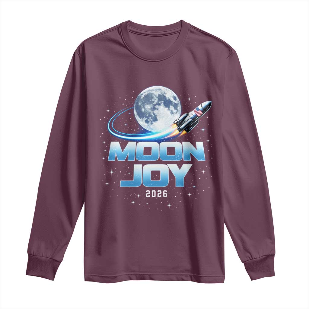 Celestial Moon Joy 2026 Long Sleeve Shirt Rocket Launch '26 Lunar Mission Celebration TS02 Maroon Print Your Wear