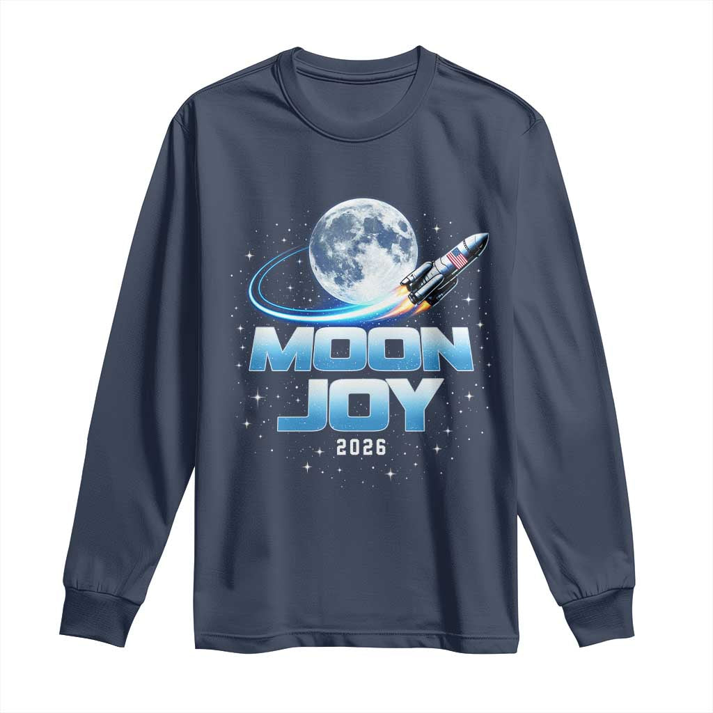 Celestial Moon Joy 2026 Long Sleeve Shirt Rocket Launch '26 Lunar Mission Celebration TS02 Navy Print Your Wear