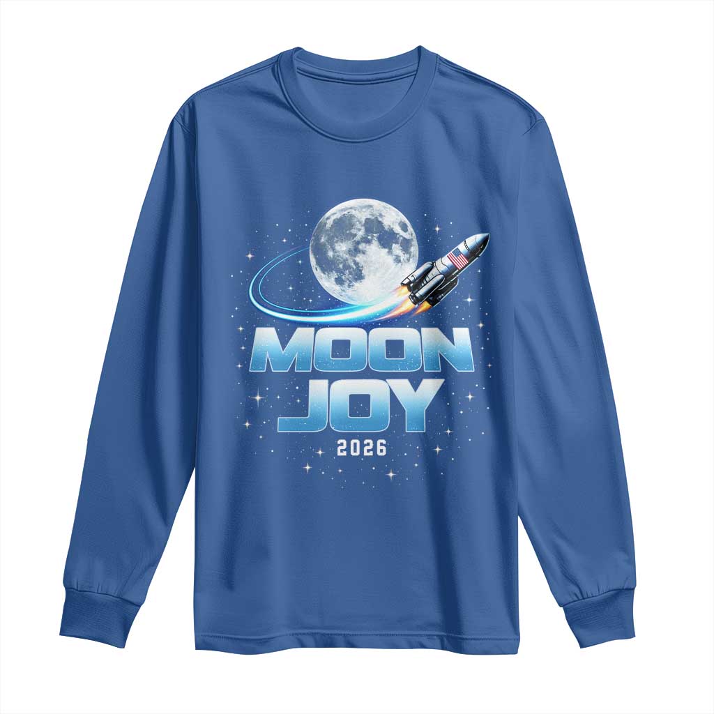 Celestial Moon Joy 2026 Long Sleeve Shirt Rocket Launch '26 Lunar Mission Celebration TS02 Royal Blue Print Your Wear
