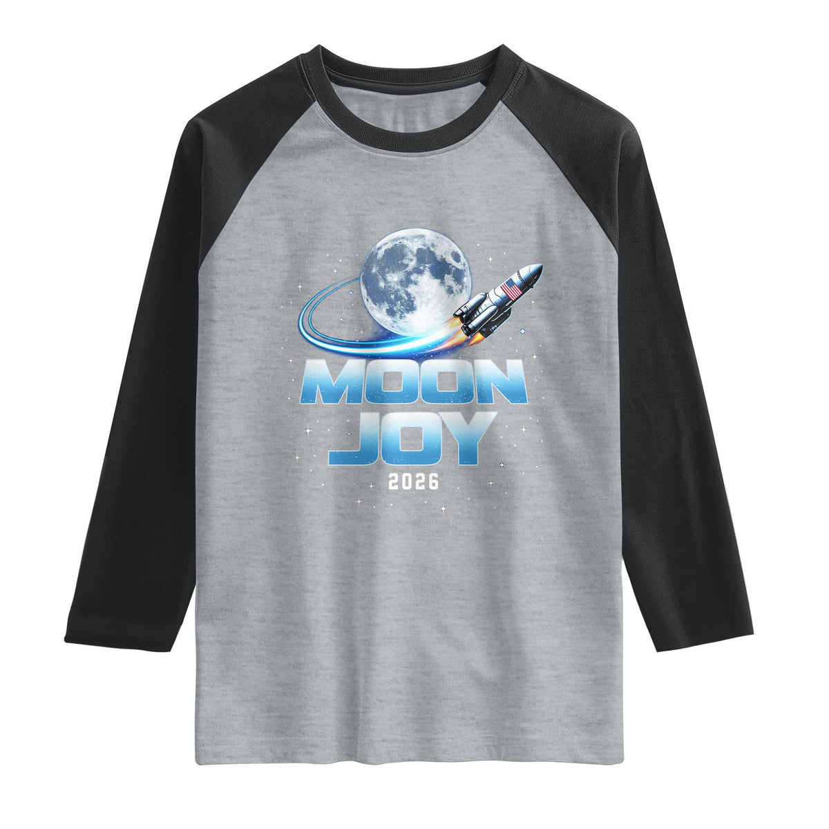 Celestial Moon Joy 2026 Raglan Shirt Rocket Launch '26 Lunar Mission Celebration TS02 Heather Gray Black Print Your Wear