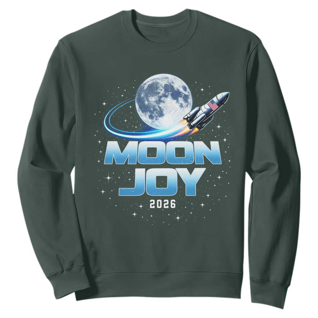 Celestial Moon Joy 2026 Sweatshirt Rocket Launch '26 Lunar Mission Celebration TS02 Dark Forest Green Print Your Wear