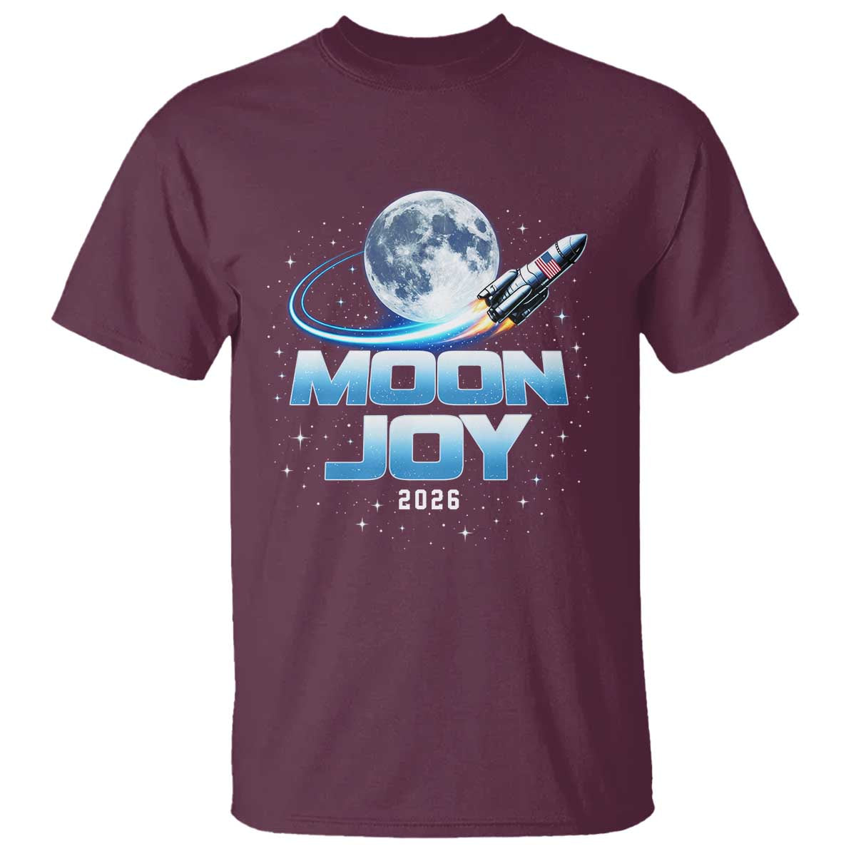 Celestial Moon Joy 2026 T Shirt Rocket Launch '26 Lunar Mission Celebration TS02 Maroon Print Your Wear
