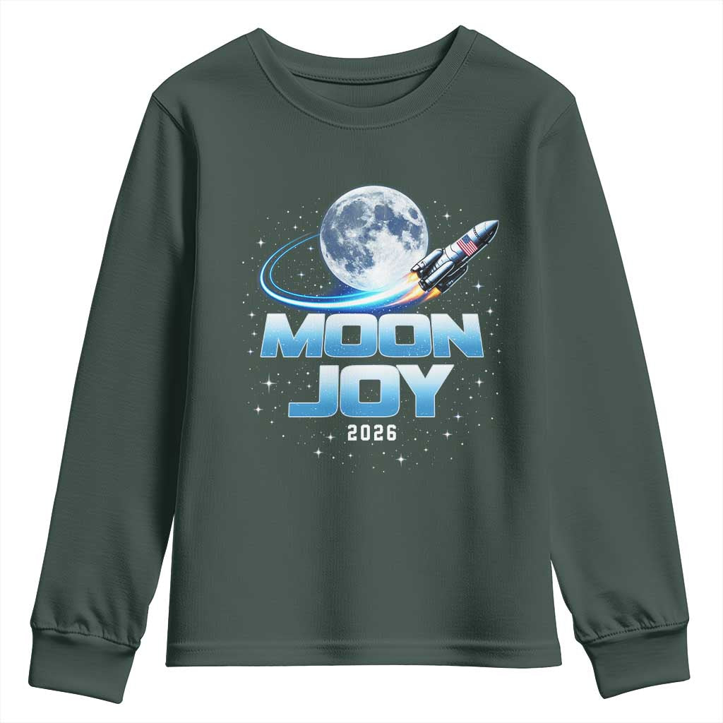 Celestial Moon Joy 2026 Youth Sweatshirt Rocket Launch '26 Lunar Mission Celebration TS02 Dark Forest Green Print Your Wear