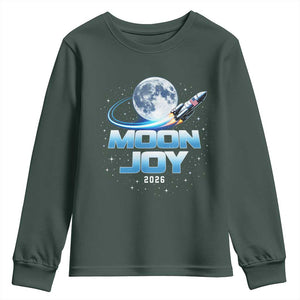 Celestial Moon Joy 2026 Youth Sweatshirt Rocket Launch '26 Lunar Mission Celebration TS02 Dark Forest Green Print Your Wear