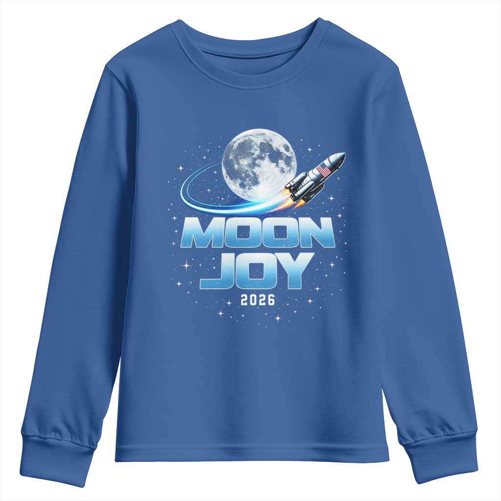Celestial Moon Joy 2026 Youth Sweatshirt Rocket Launch '26 Lunar Mission Celebration TS02 Royal Blue Print Your Wear