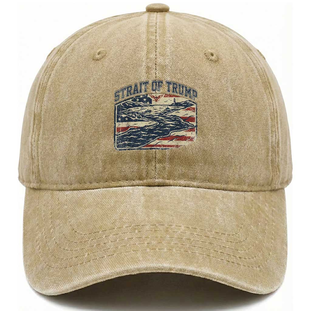 Strait of Trump 2026 Vintage Old Americana Washed Cotton Baseball Cap American Flag Nautical Patriotic Graphic TS02 Print Your Wear