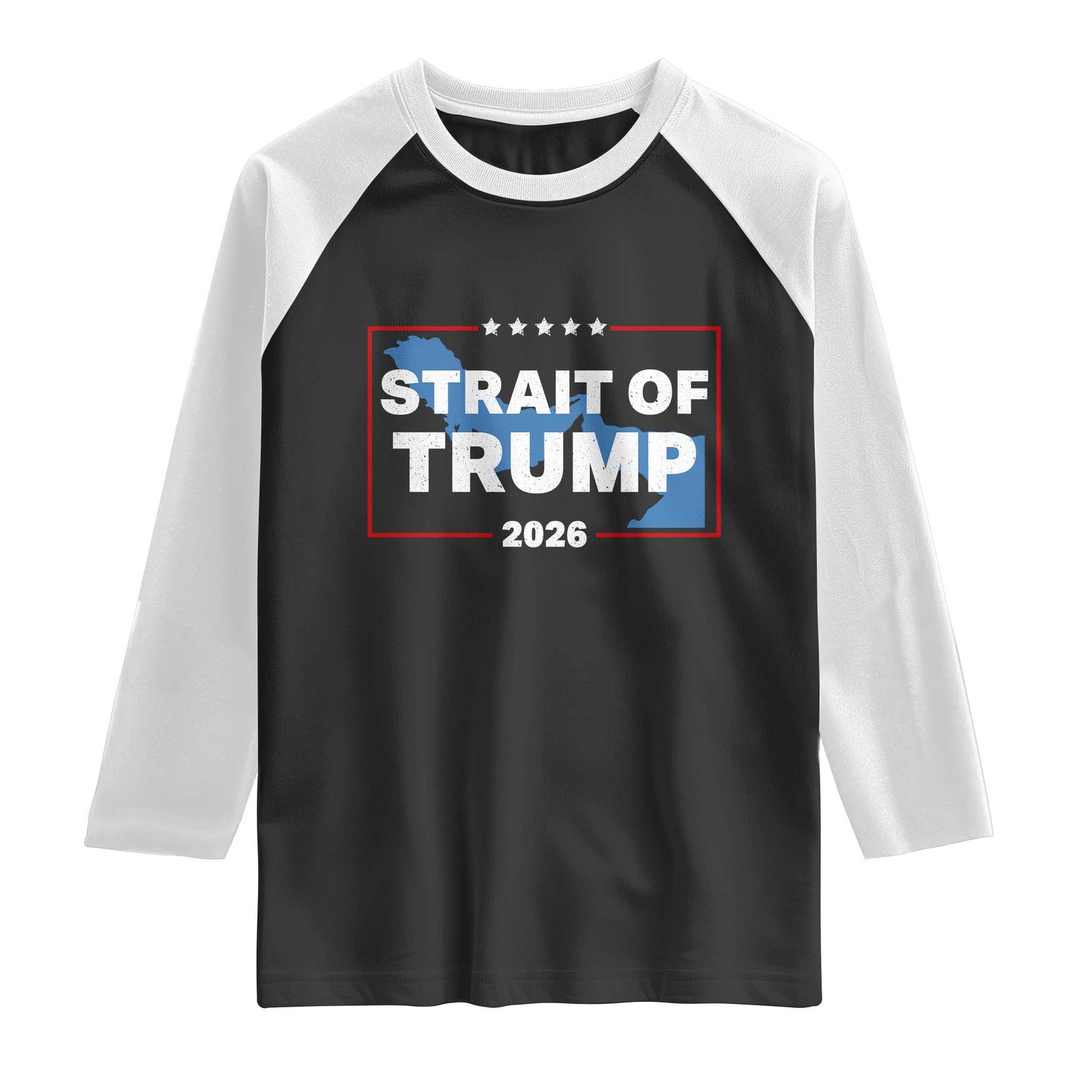 Strait of Trump 2026 Raglan Shirt Middle East Map Political Graphic TS02 Black White Print Your Wear
