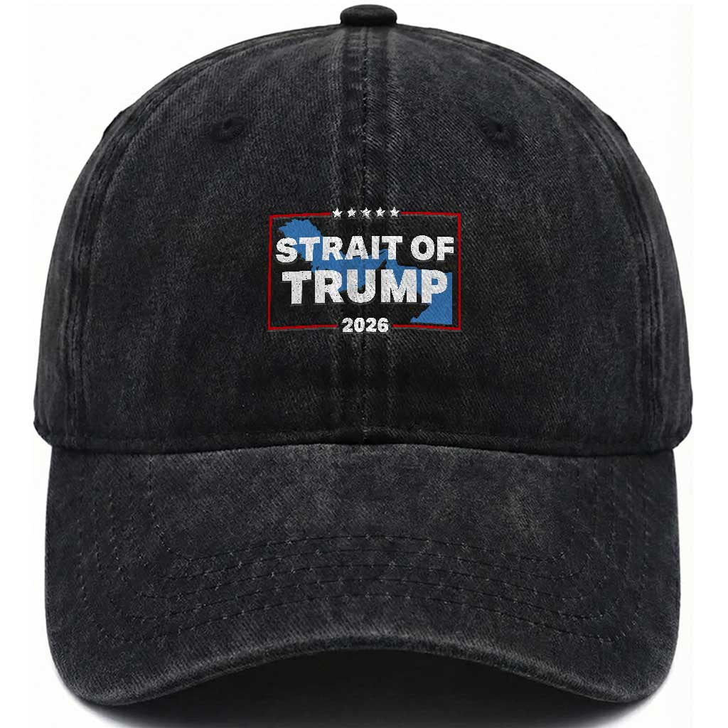 Strait of Trump 2026 Washed Cotton Baseball Cap Middle East Map Political Graphic TS02 Print Your Wear