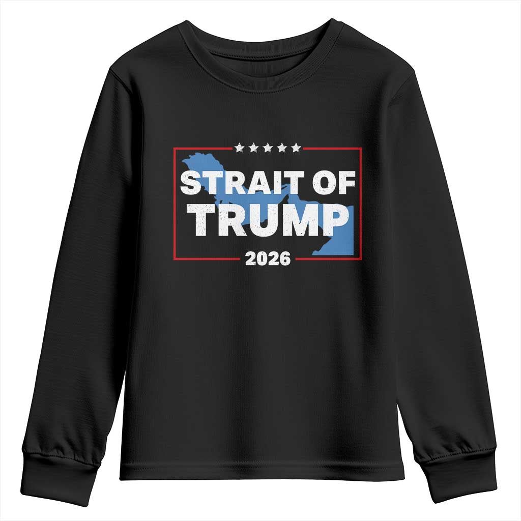 Strait of Trump 2026 Youth Sweatshirt Middle East Map Political Graphic TS02 Black Print Your Wear