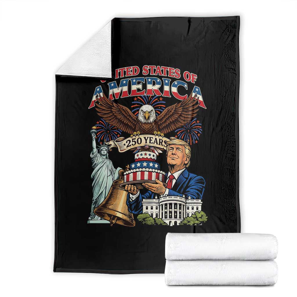 USA 250 Year Birthday Patriotic Celebration Throw Blanket Trump Eagle and Liberty Bday Cake TS02 Black Print Your Wear