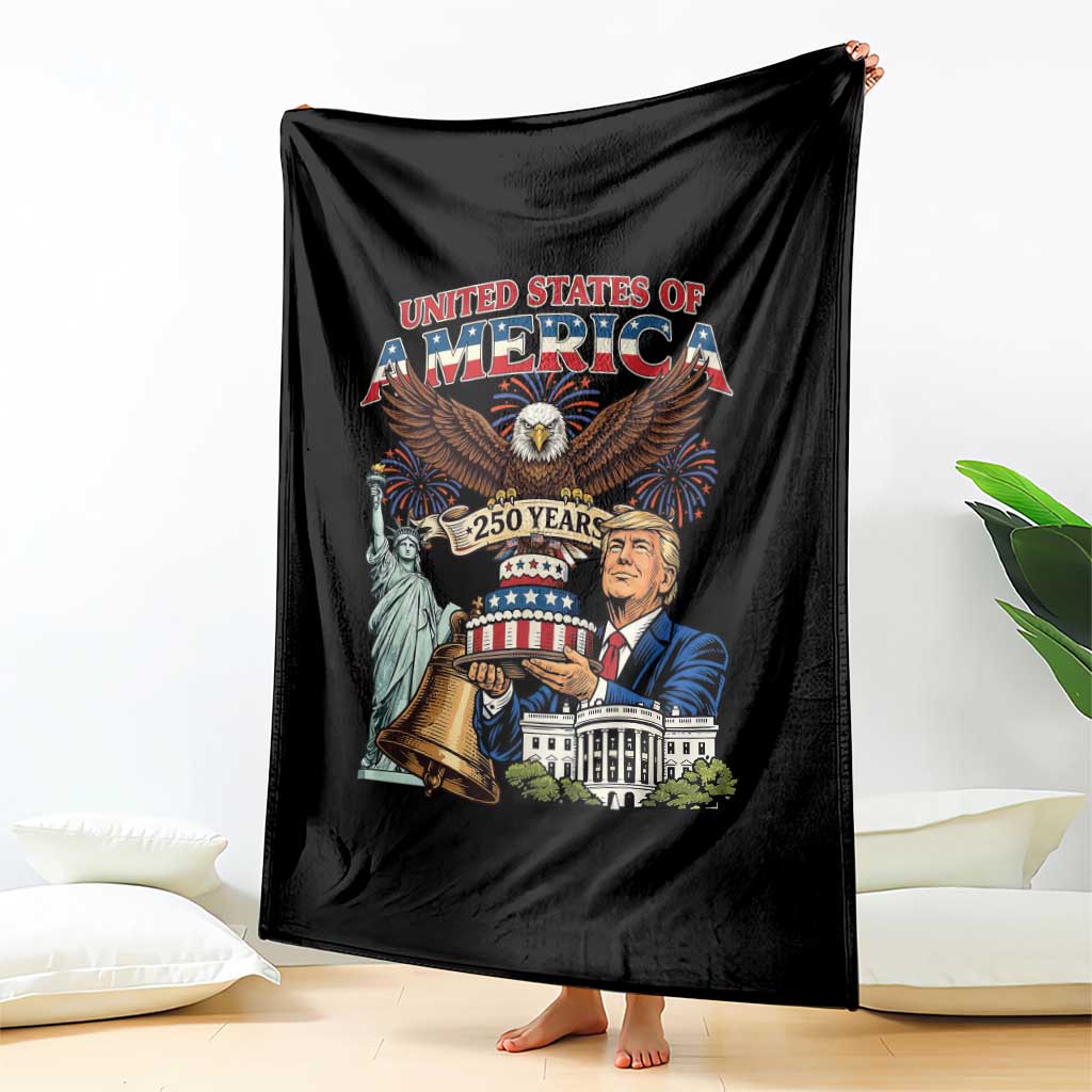 USA 250 Year Birthday Patriotic Celebration Throw Blanket Trump Eagle and Liberty Bday Cake TS02 Print Your Wear