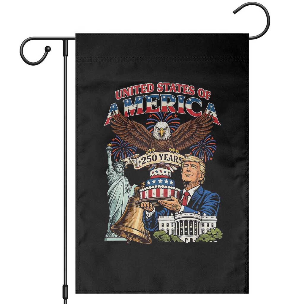 USA 250 Year Birthday Patriotic Celebration Garden Flag Trump Eagle and Liberty Bday Cake TS02 Black Print Your Wear