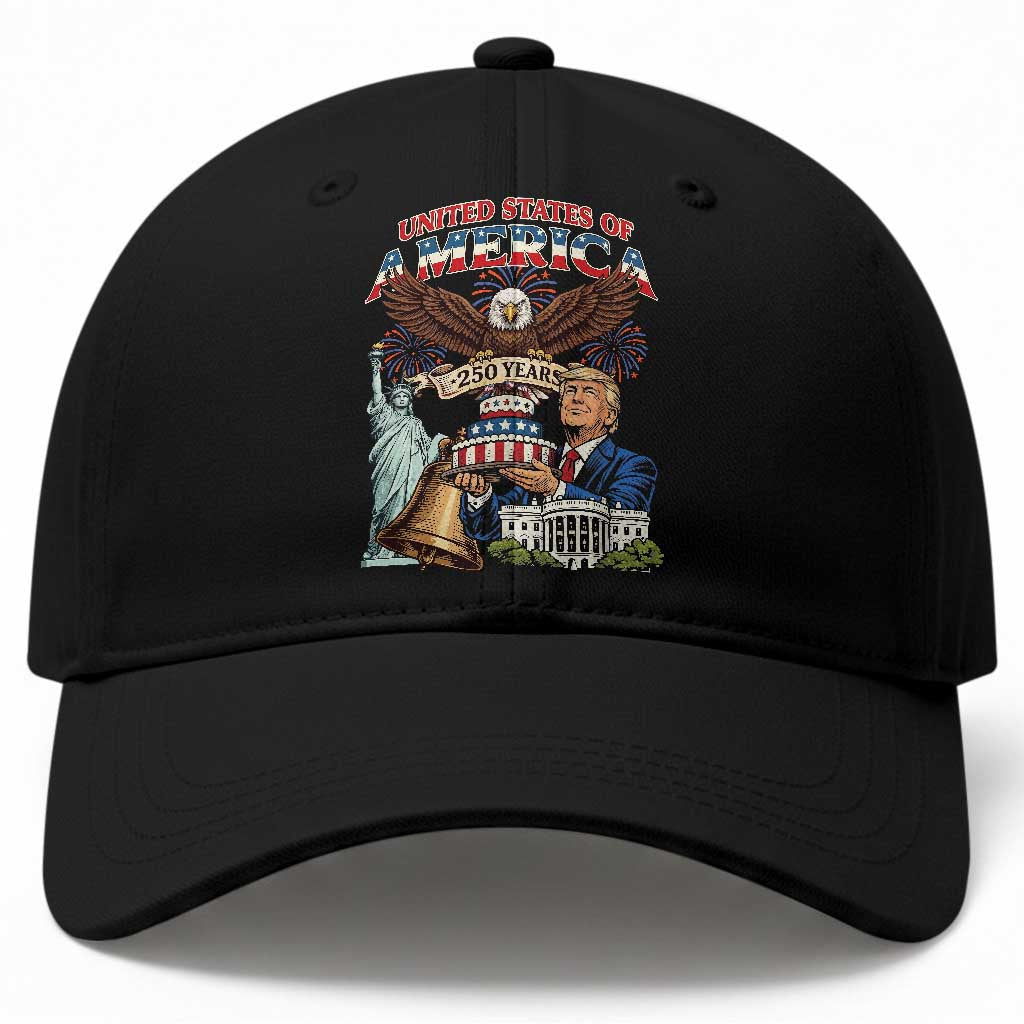 USA 250 Year Birthday Patriotic Celebration Baseball Cap Trump Eagle and Liberty Bday Cake TS02 Print Your Wear