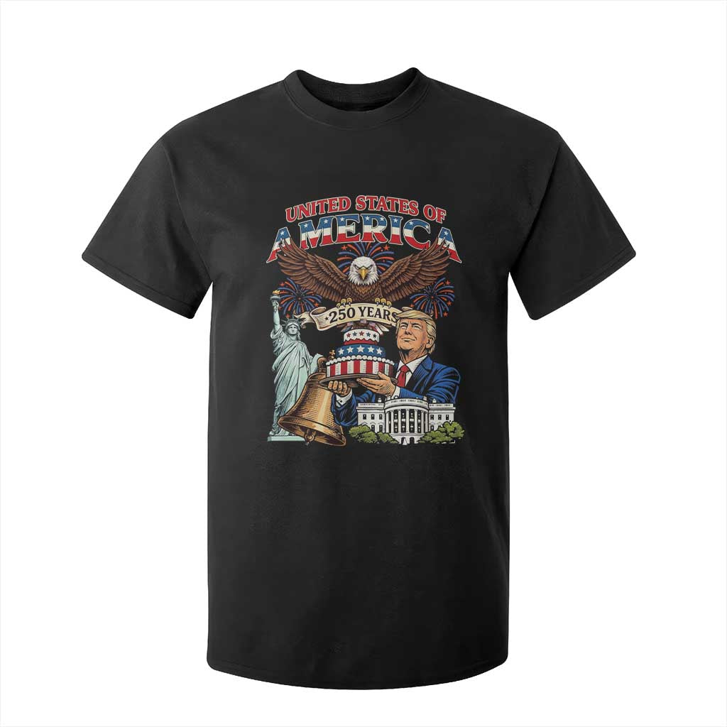 USA 250 Year Birthday Patriotic Celebration T Shirt For Kid Trump Eagle and Liberty Bday Cake TS02 Black Print Your Wear