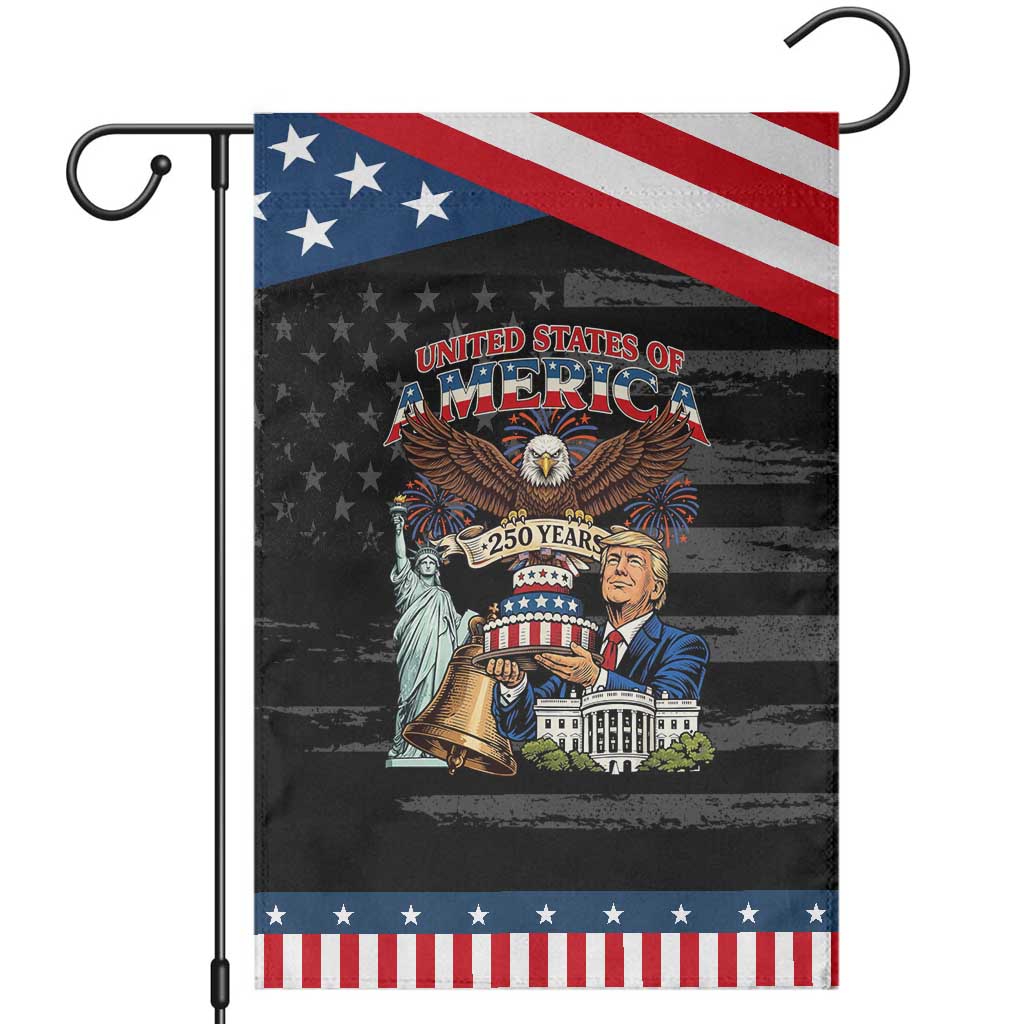 USA 250 Year Birthday Patriotic Celebration Patriotic Garden Flag Trump Eagle and Liberty Bday Cake TS02 Distressed Black Blue Print Your Wear