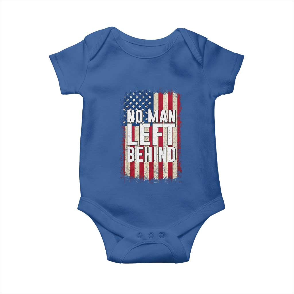 No Man Left Behind Patriotic Baby Onesie Distressed American Flag TS02 Royal Blue Print Your Wear