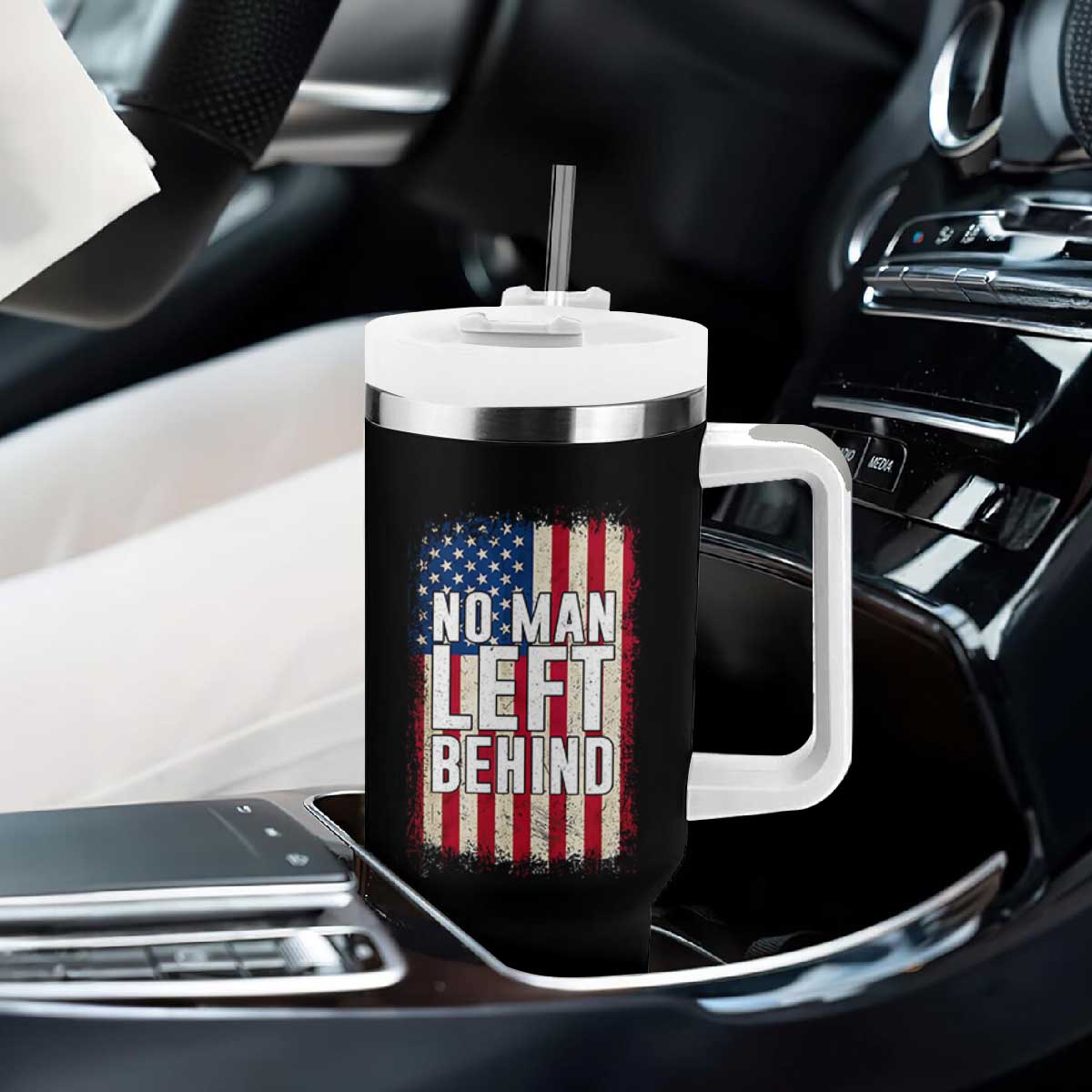 No Man Left Behind Patriotic Tumbler With Handle Distressed American Flag TS02 Print Your Wear