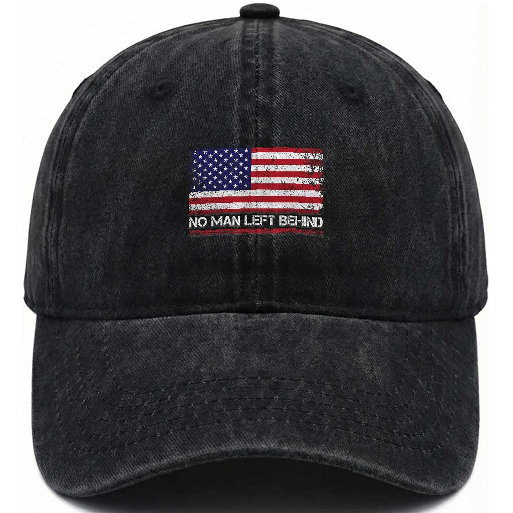 No Man Left Behind Distressed USA Flag Washed Cotton Baseball Cap Patriotic US Military Brotherhood TS02 Print Your Wear