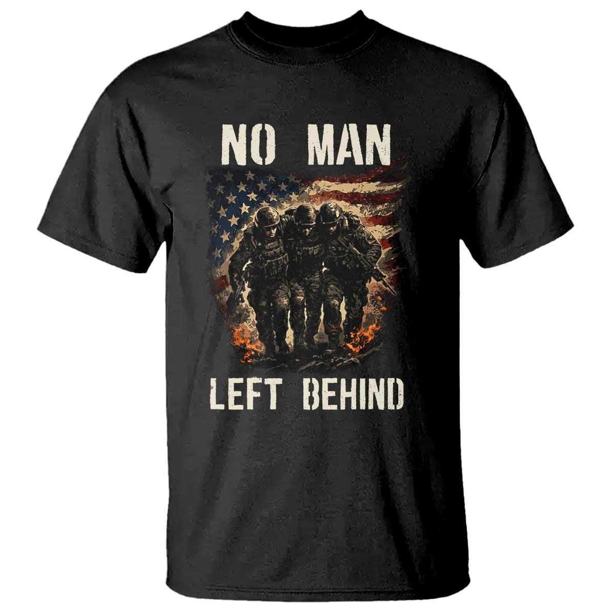 No Man Left Behind Soldiers Brotherhood T Shirt American Flag US Military TS02 Black Print Your Wear