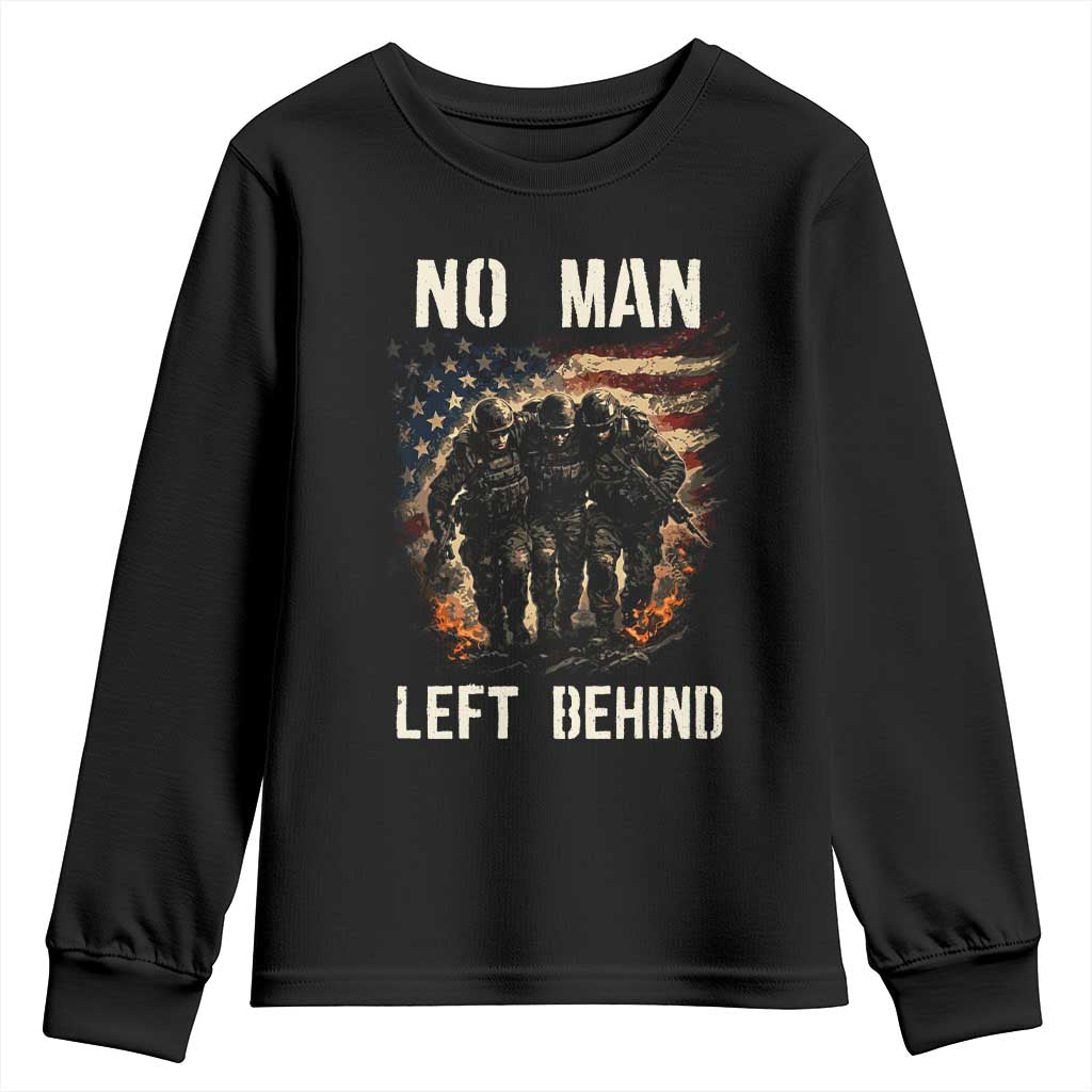 No Man Left Behind Soldiers Brotherhood Youth Sweatshirt American Flag US Military TS02 Black Print Your Wear