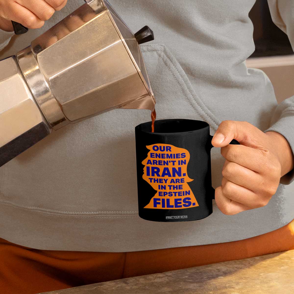Our Enemies Aren't In Iran Coffee Mug Epstein Files Silhouette Political Satire TS02 Print Your Wear