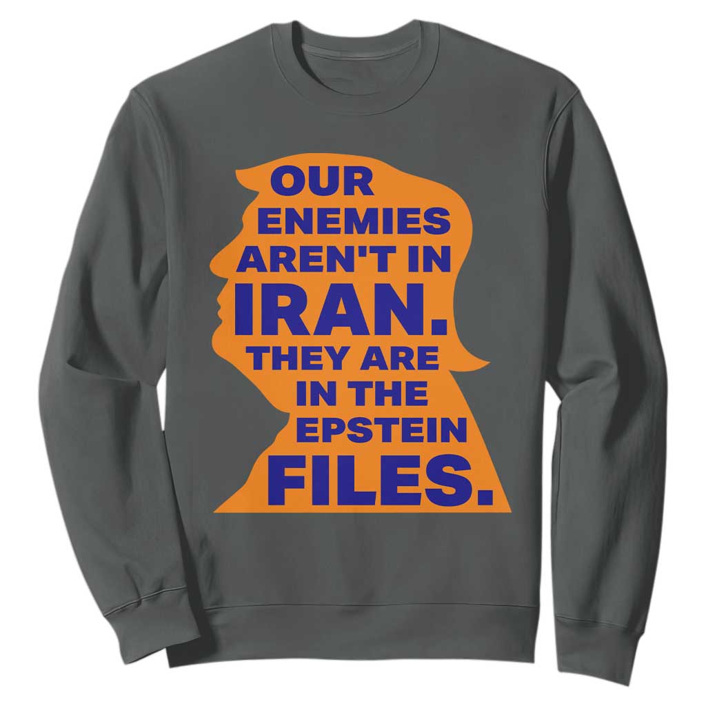 Our Enemies Aren't In Iran Sweatshirt Epstein Files Silhouette Political Satire TS02 Dark Heather Print Your Wear