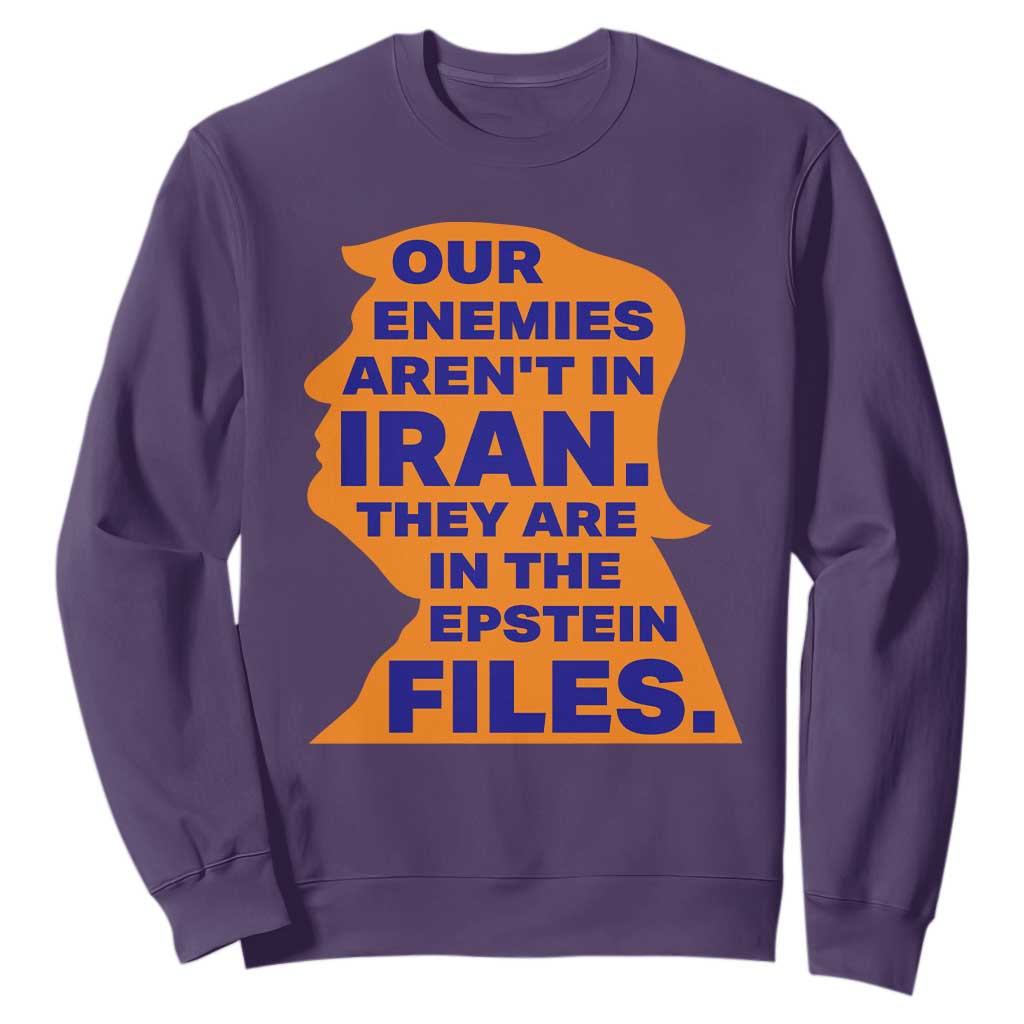 Our Enemies Aren't In Iran Sweatshirt Epstein Files Silhouette Political Satire TS02 Purple Print Your Wear
