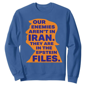 Our Enemies Aren't In Iran Sweatshirt Epstein Files Silhouette Political Satire TS02 Royal Blue Print Your Wear