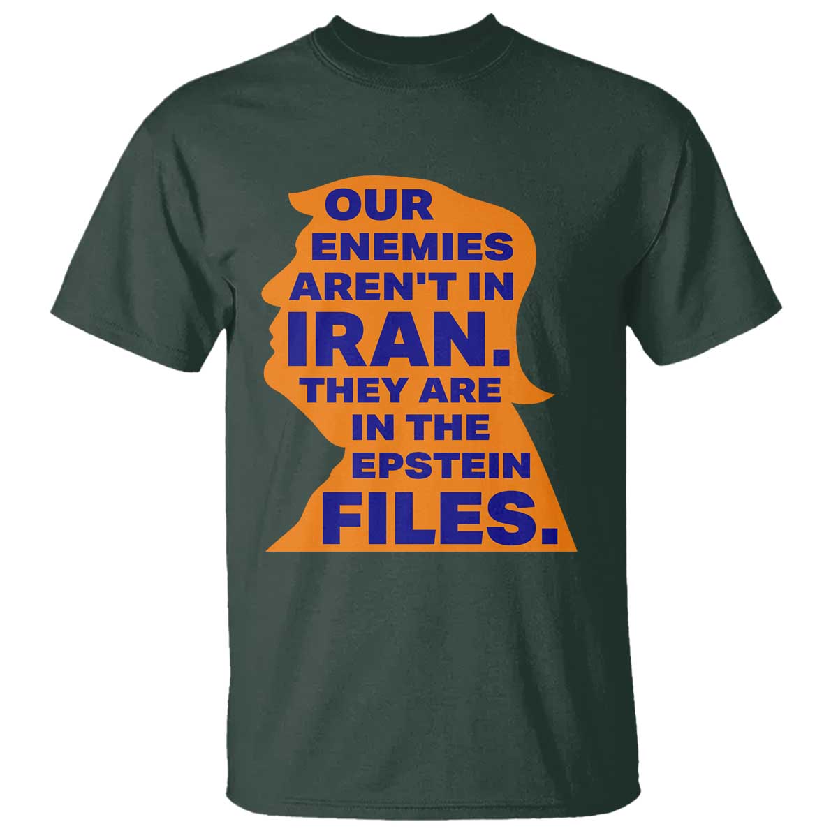 Our Enemies Aren't In Iran T Shirt Epstein Files Silhouette Political Satire TS02 Dark Forest Green Print Your Wear