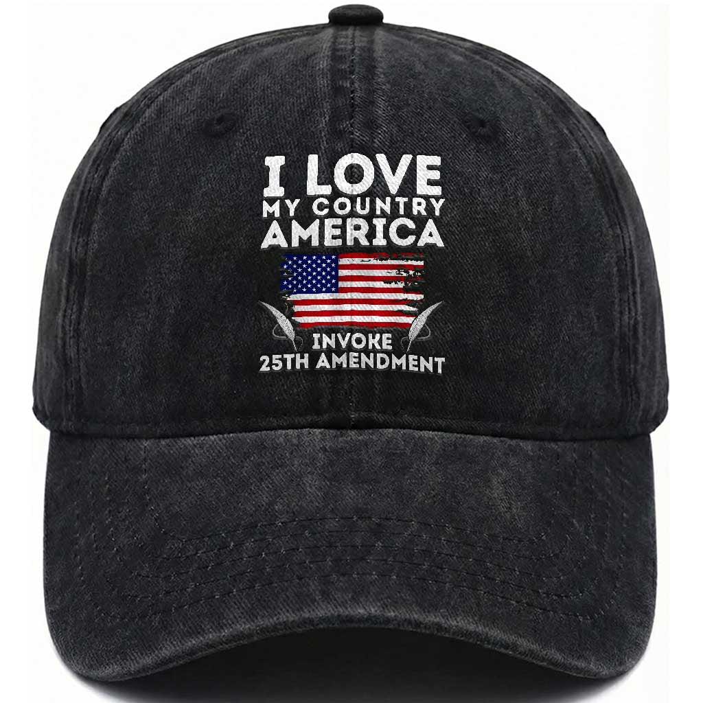 I Love My Country Invoke 25th Amendment Washed Cotton Baseball Cap Distressed Flag Patriotic Political Satire TS02 Print Your Wear