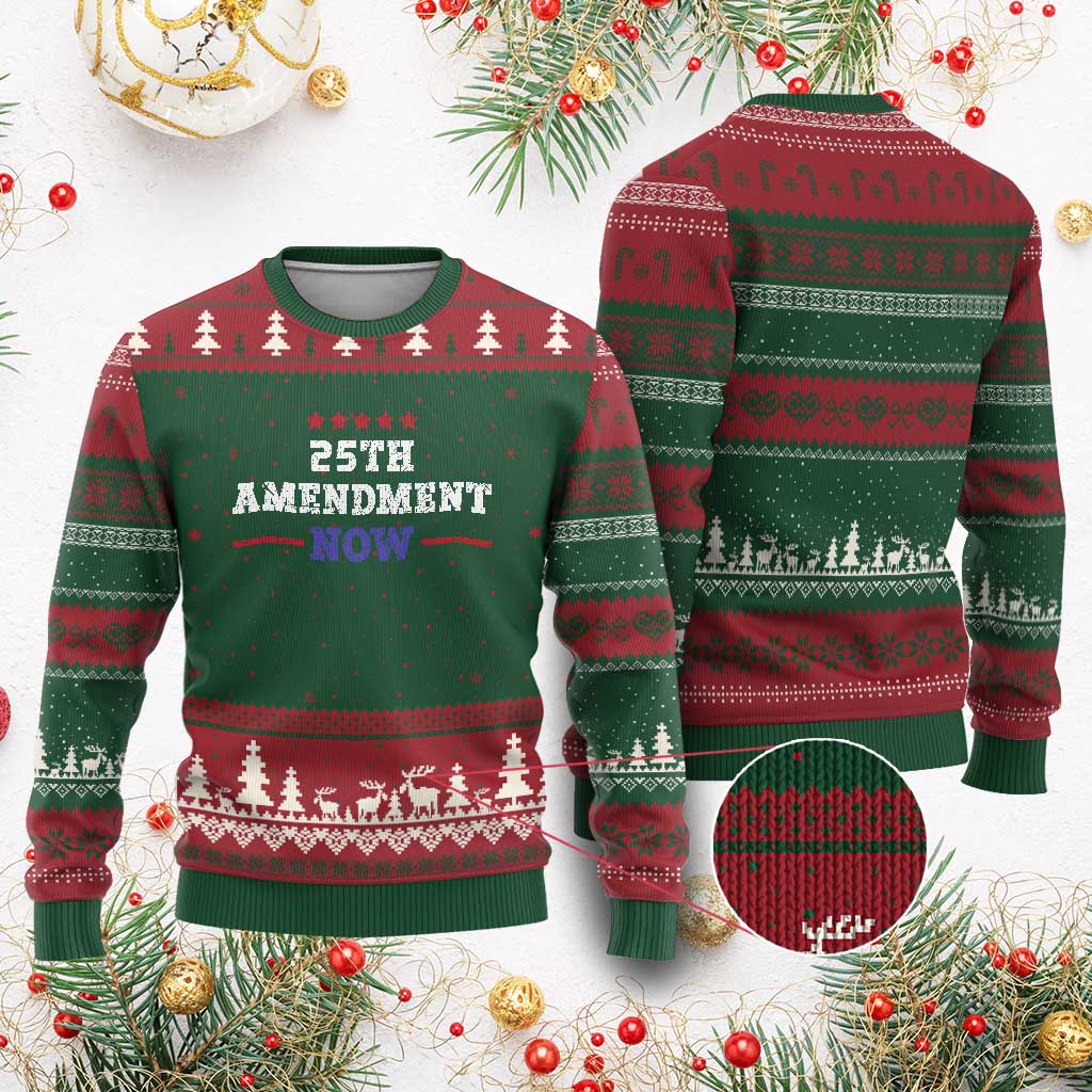 25th Amendment Now Patriotic Ugly Christmas Sweater Red White and Blue Political Satire TS02 Red Green Print Your Wear
