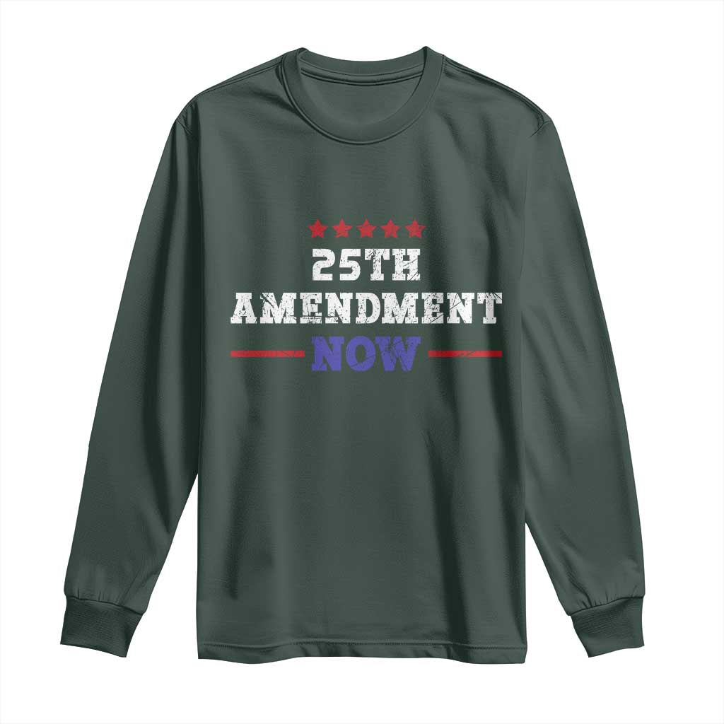 25th Amendment Now Patriotic Long Sleeve Shirt Red White and Blue Political Satire TS02 Dark Forest Green Print Your Wear