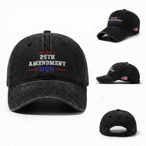 25th Amendment Now Patriotic Washed Cotton Baseball Cap Red White and Blue Political Satire TS02 Washed Cap Universal Fit Black Print Your Wear