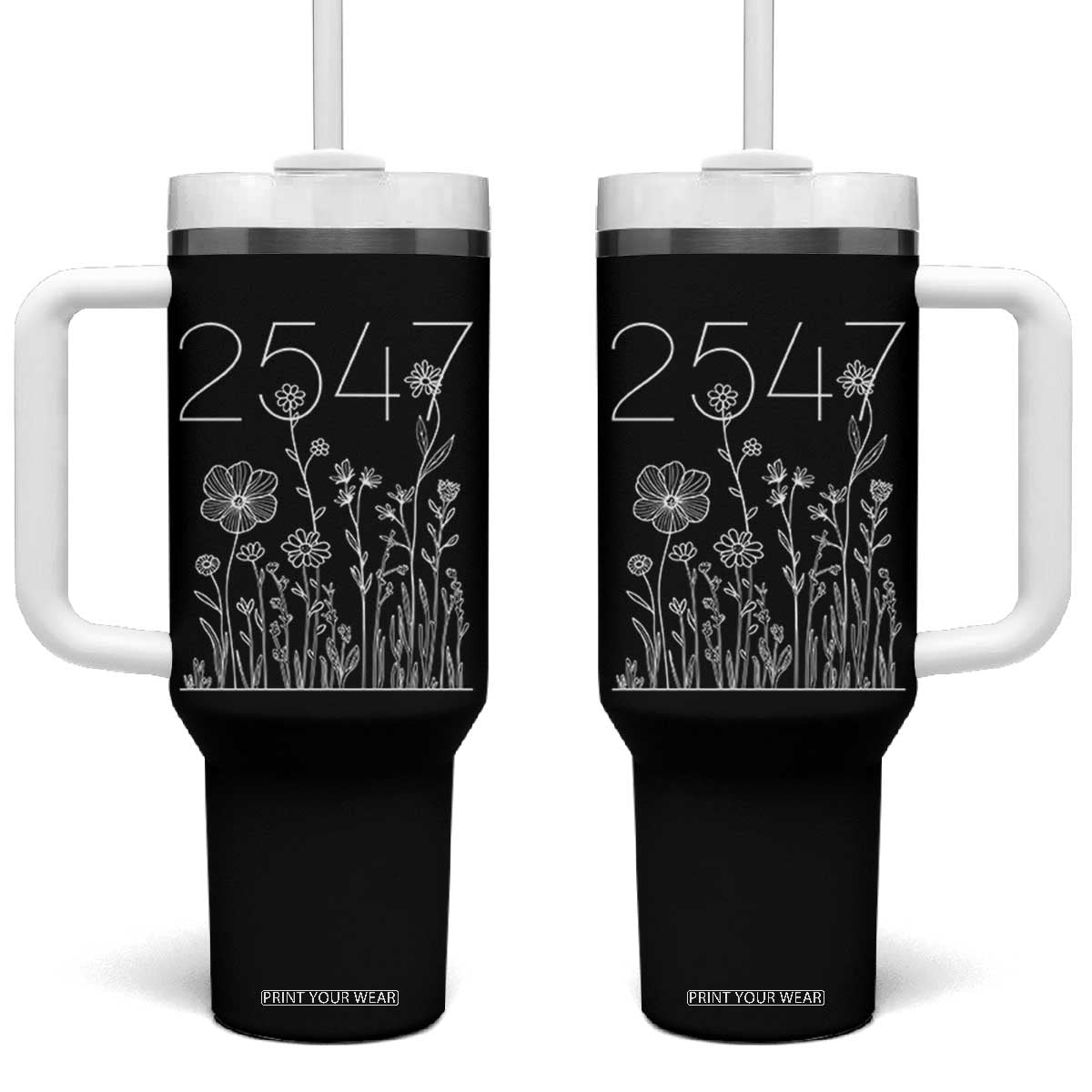 25 47 Floral Wildflower Subtle Graphic Tumbler With Handle Political Satire Patriotic 25th Amendment TS02 One Size: 40 oz Black Print Your Wear