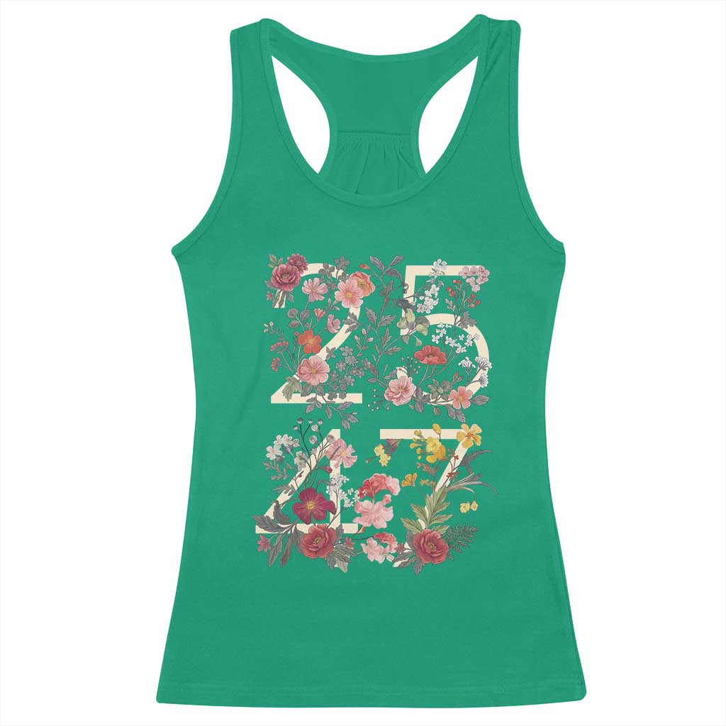 2547 Wildflower Floral Graphic Racerback Tank Top Subtle Coded 25th Amendment Political Satire Aesthetic TS02 Irish Green Print Your Wear