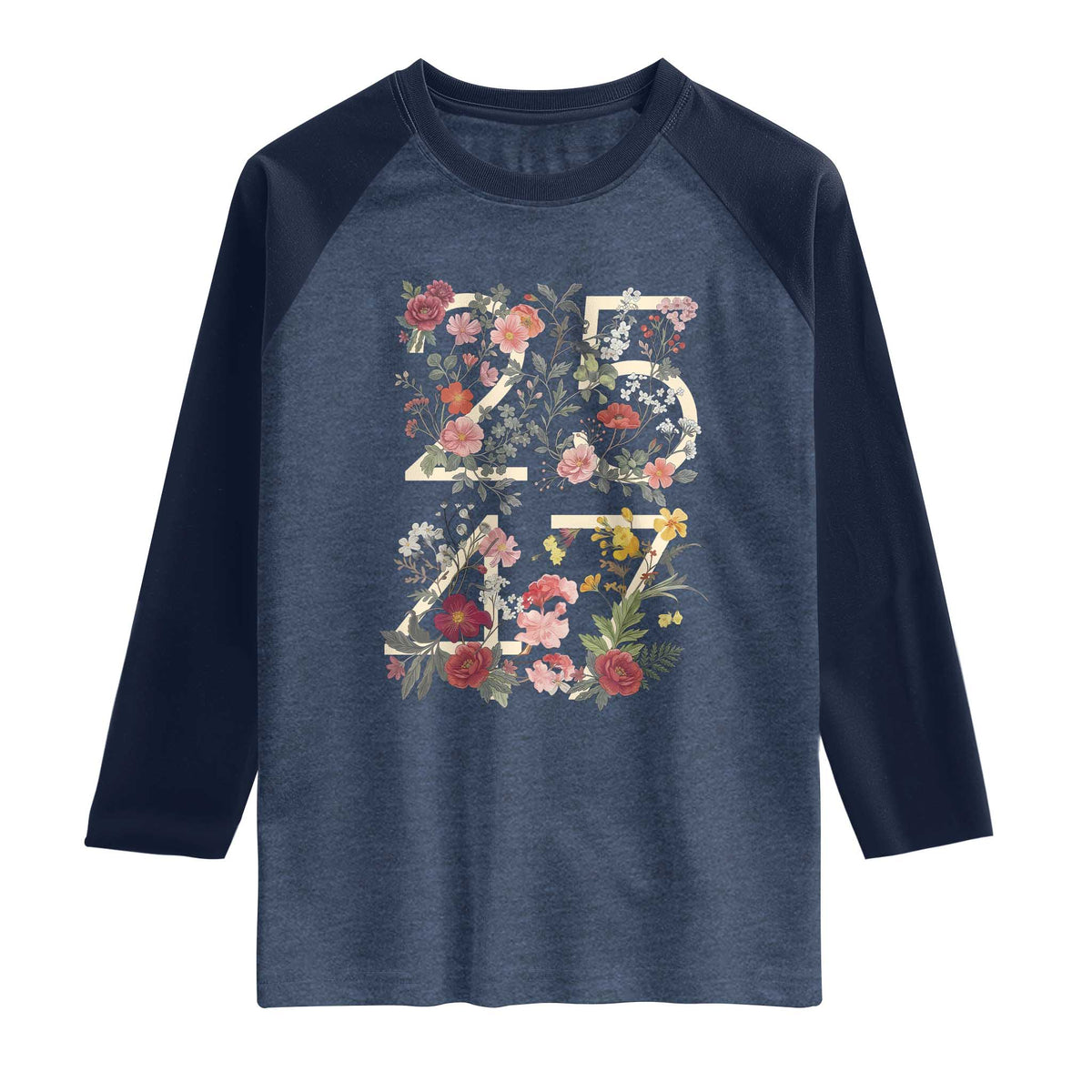 2547 Wildflower Floral Graphic Raglan Shirt Subtle Coded 25th Amendment Political Satire Aesthetic TS02 Heather Denim Navy Print Your Wear