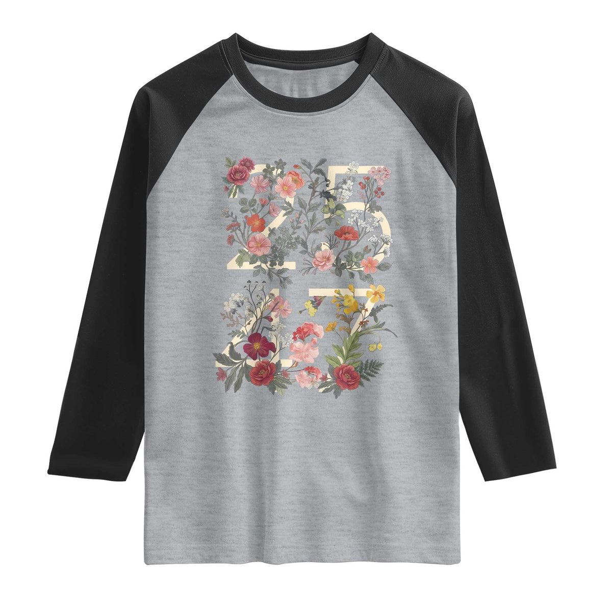 2547 Wildflower Floral Graphic Raglan Shirt Subtle Coded 25th Amendment Political Satire Aesthetic TS02 Heather Gray Black Print Your Wear