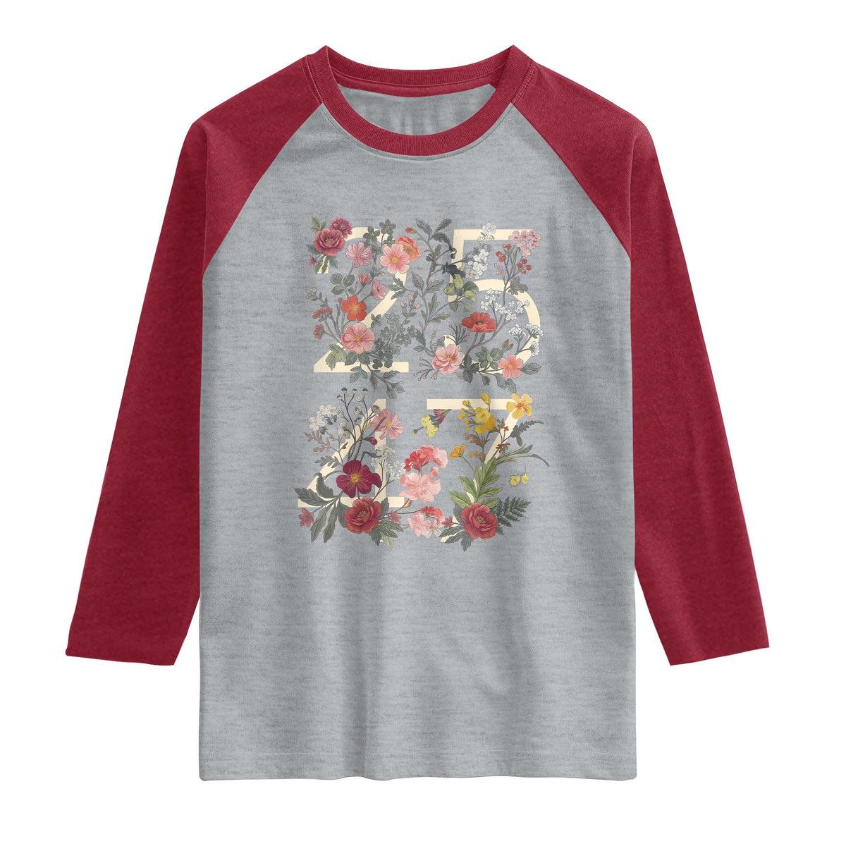 2547 Wildflower Floral Graphic Raglan Shirt Subtle Coded 25th Amendment Political Satire Aesthetic TS02 Heather Gray Heather Red Print Your Wear