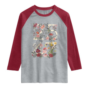 2547 Wildflower Floral Graphic Raglan Shirt Subtle Coded 25th Amendment Political Satire Aesthetic TS02 Heather Gray Heather Red Print Your Wear