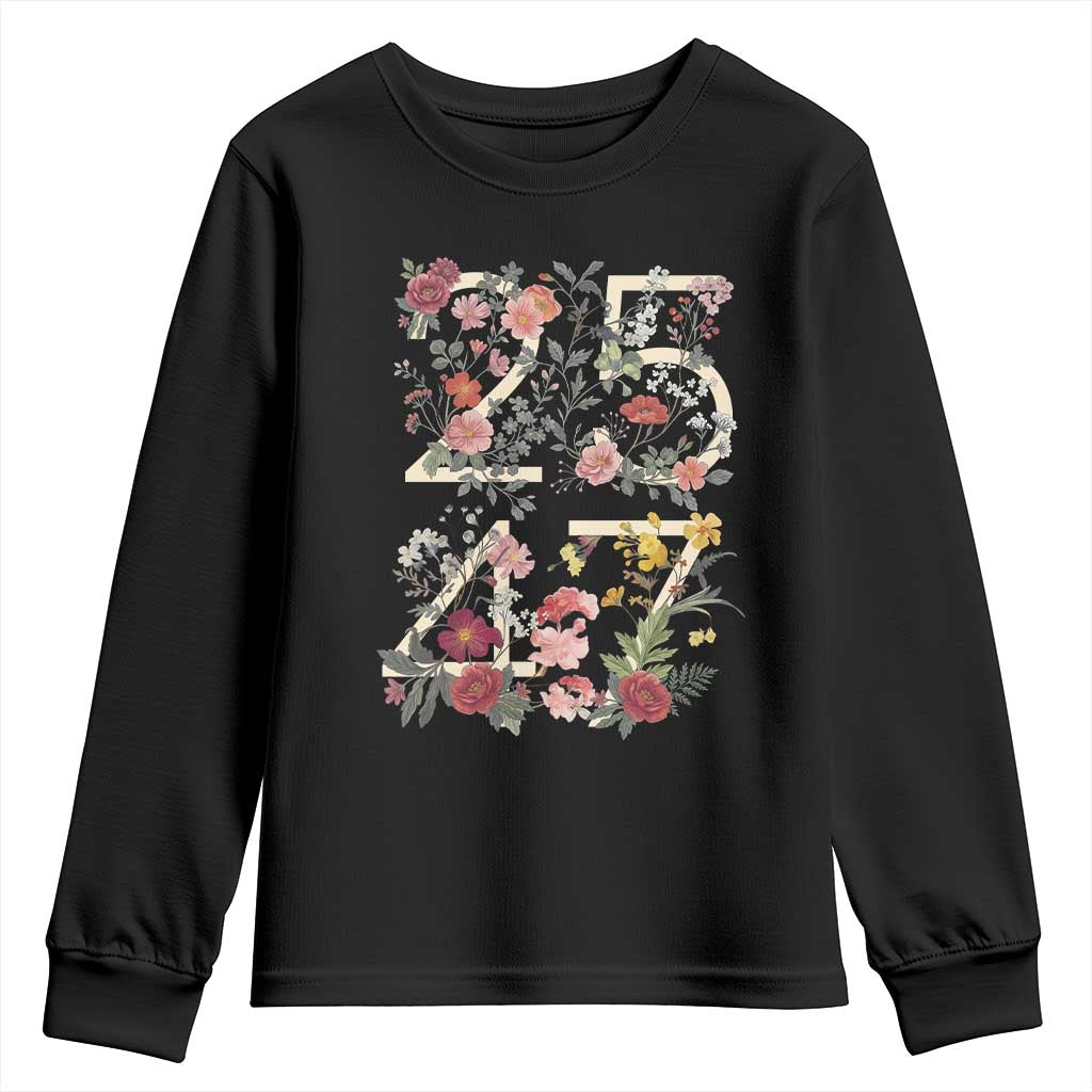 2547 Wildflower Floral Graphic Youth Sweatshirt Subtle Coded 25th Amendment Political Satire Aesthetic TS02 Black Print Your Wear