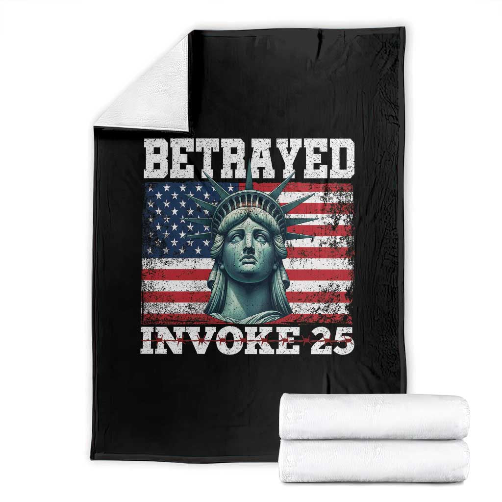 Betrayed Invoke 25 Statue of Liberty Crying Throw Blanket 25th Amendment Distressed Flag Political Satire Graphic TS02 Black Print Your Wear