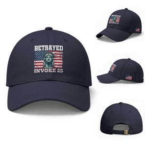 Betrayed Invoke 25 Statue of Liberty Crying Baseball Cap 25th Amendment Distressed Flag Political Satire Graphic TS02 Baseball Cap Universal Fit Navy Print Your Wear
